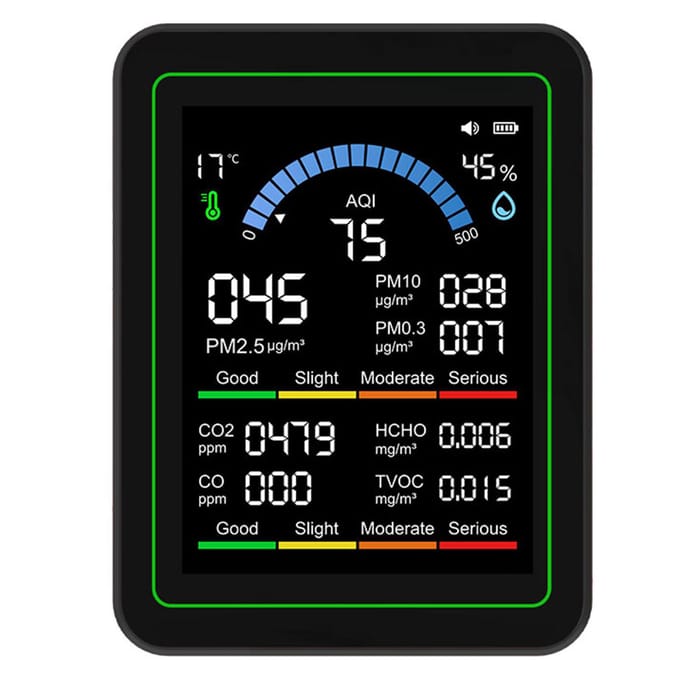 10-in-1 Luchtkwaliteitstester CO2 TVOC HCHO PM2.5 PM10 PM10 PM0.3 Draagbare Lucht Detector Zwart gray