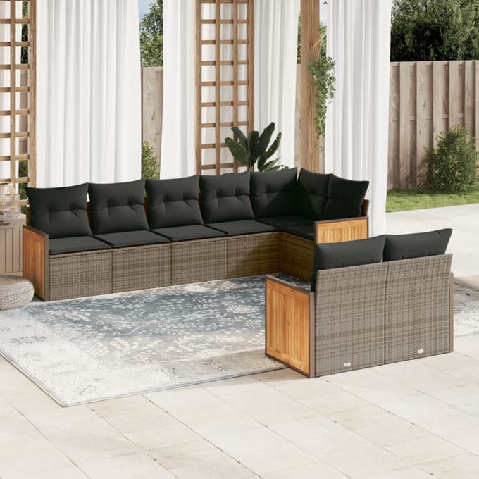 vidaXL - 8-delige - Loungeset - met - kussens - poly - rattan - grijs