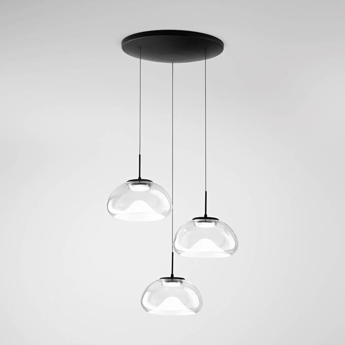 Fabas Luce LED hanglamp Brena, 3-lamps, rond, transparant, CCT