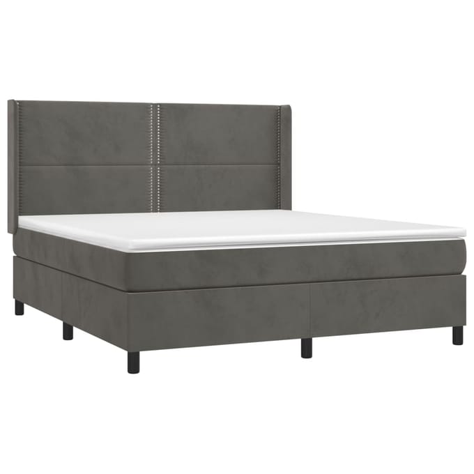 vidaXL - Boxspring - met - matras - fluweel - donkergrijs - 180x200 - cm