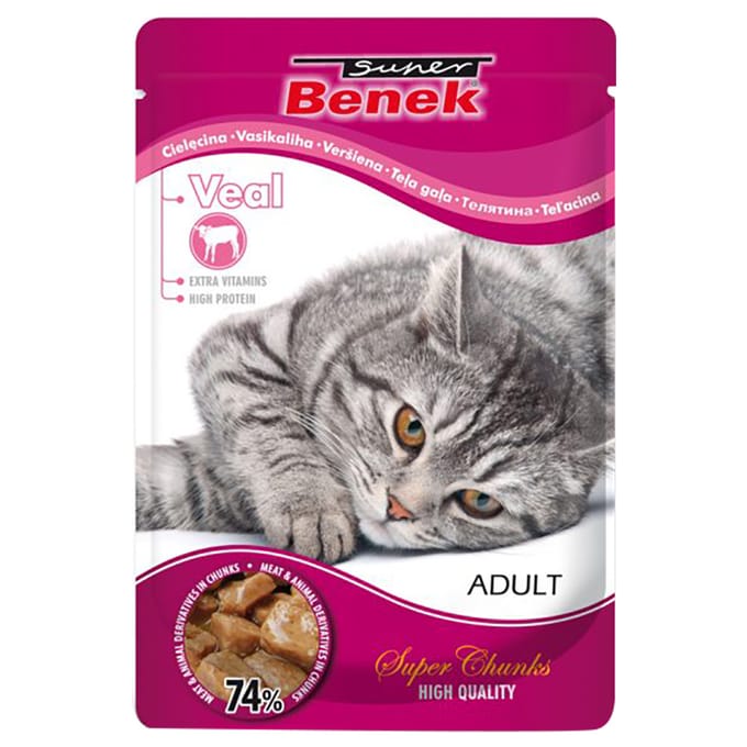 48x 100g Super Benek Super Chunks Kalf in Saus Katten Natvoer