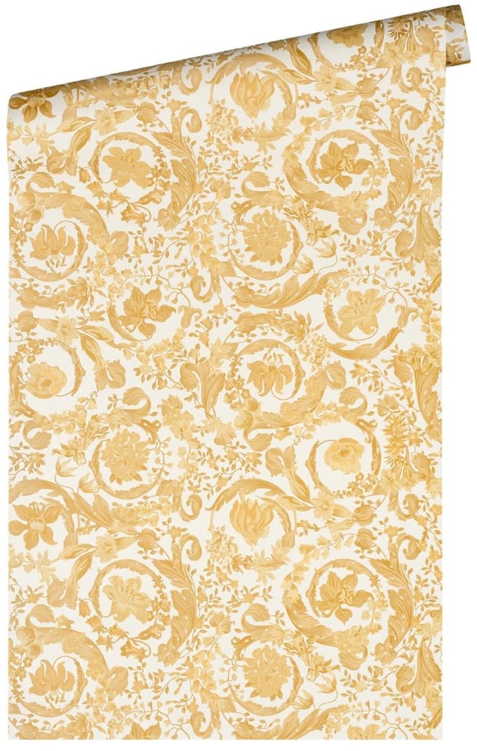 SATIJN GLANZENDE KLASSIEKE BLOEMEN BEHANG | Design - goud wit - A.S. Création Versace 5