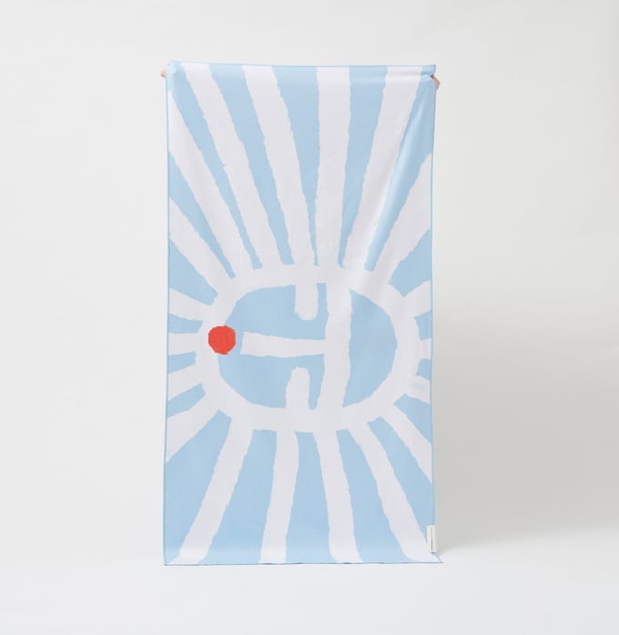 Sunnylife - Beach Strandlaken Microvezel Sunface 175 x 90cm - Polyester - Blauw