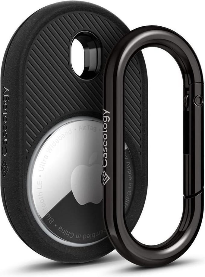 Spigen Vault AirTag Hoesje | Geschikt voor Apple AirTag 2 2026 en AirTag 1 2021 | Karabijnhaak | TPU | Zandsteenstructuur | Matte Zwart