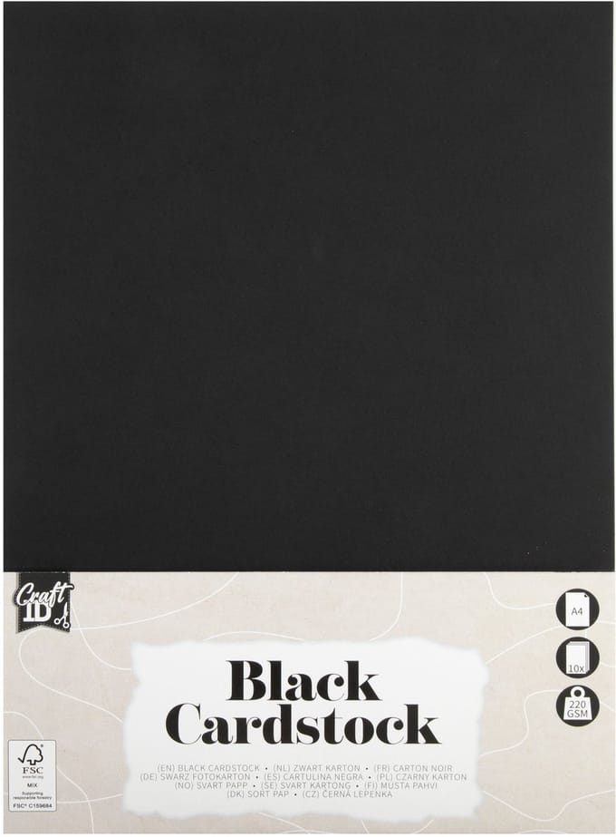 Hobbykarton craftid a4 220gr zwart 10 vel | 10 stuks