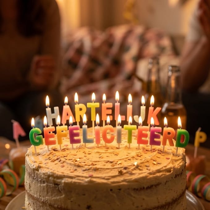 Taart kaarjes in de letters Hartelijk Gefeliciteerd