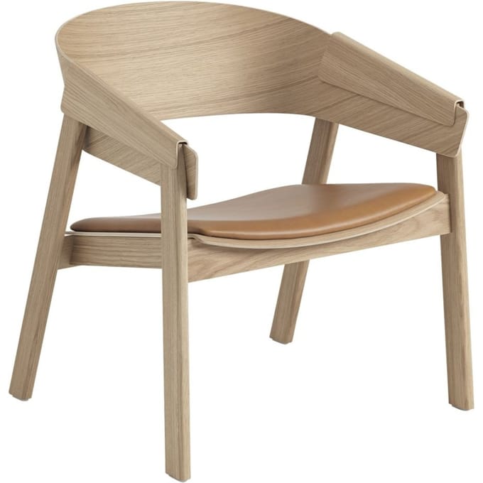 Muuto - Cover Lounge Stoel met stoffering - Leer Cognac - bruin