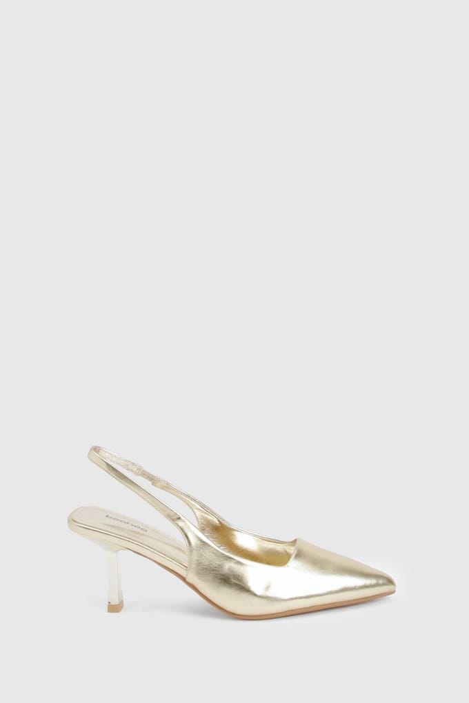 boohoo Dames Lage Stiletto Slingback Court | Gold | Maat: 3