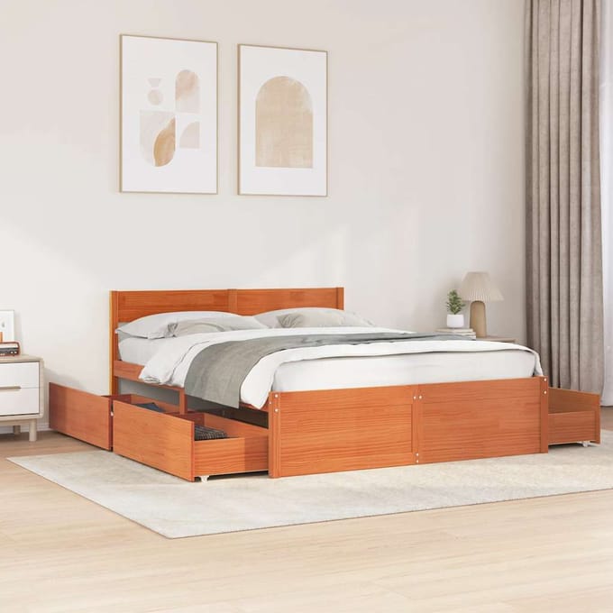 vidaXL - Bedframe - zonder - matras - massief - grenenhout - wasbruin - 140x200 - cm