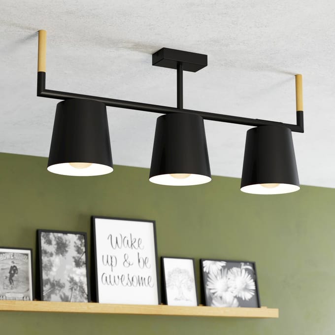 EGLO Lacey plafondlamp - E27(excl) - 78 cm - Hout|Staal - Zwart|Bruin