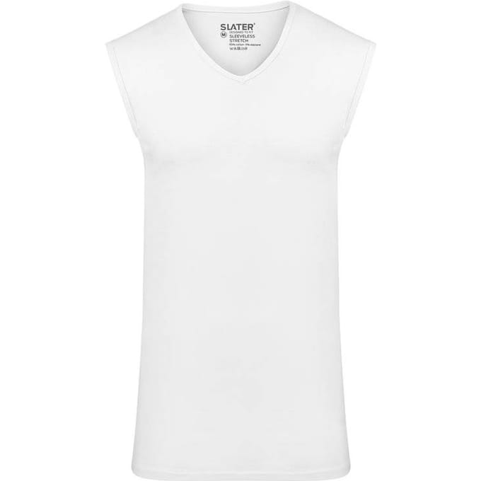 Slater 1600 - Stretch mouwloos T-shirt V-hals wit M 95% organisch katoen 5% elastan