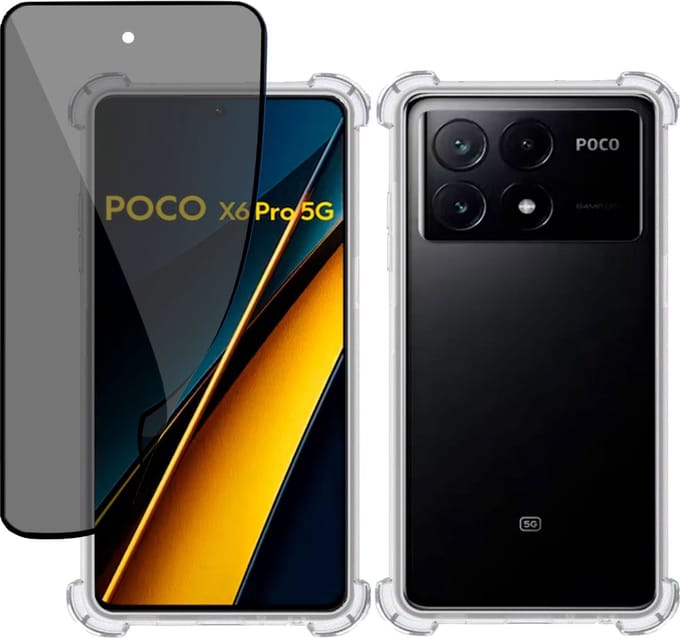 Hoesje + Privé Screenprotector geschikt voor Poco X6 Pro – Privacy Folie- Case Transparant