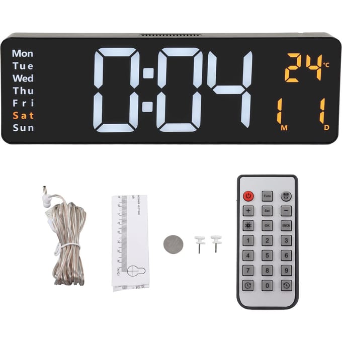 LED Digitale Klok Groot Scherm Wandklok met Afstandsbediening 10 Niveaus Instelbaar white