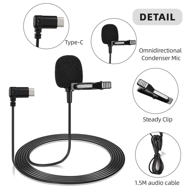 SJCAM Sportcamera Clip-on Microfoon Reversmicrofoon Plug-and Play 360 graden Omnidirectionele Opname Ruis zwart