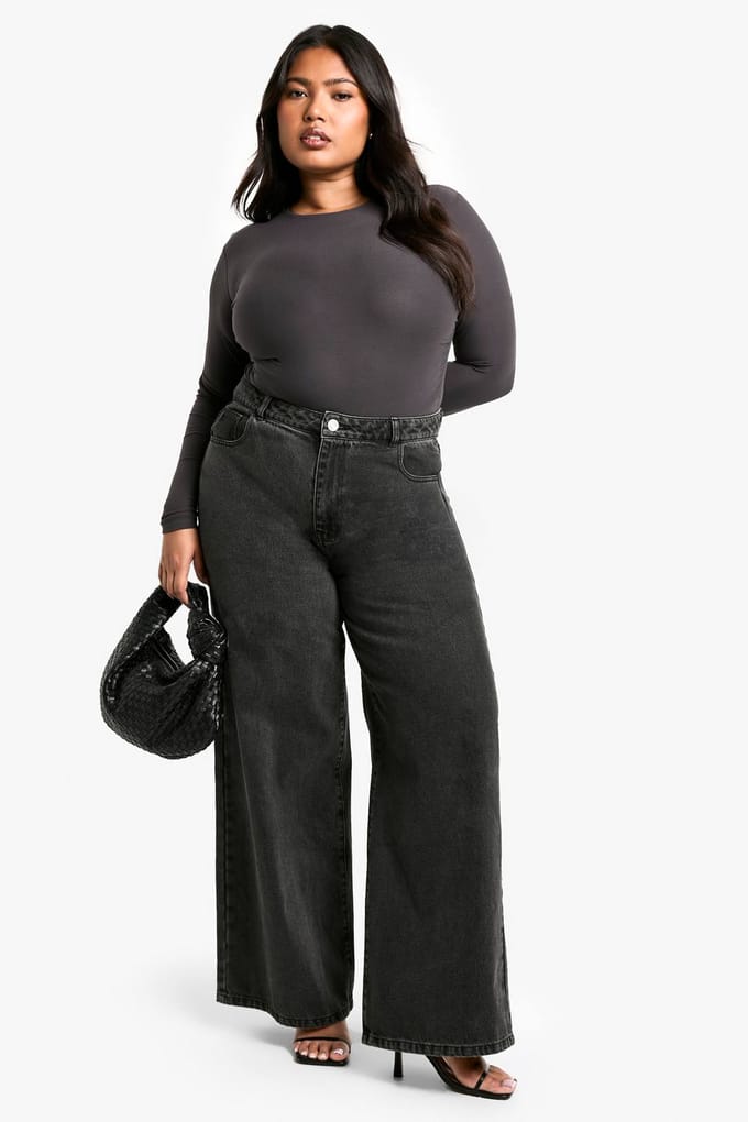 boohoo Dames Plus Dubbele Laag Geruched Lange Mouwen Top | Charcoal | Maat: 16