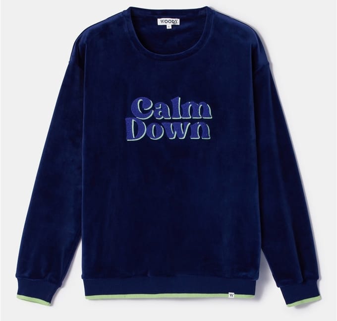 Woody pyjama meisjes/dames velours - donkerblauw - 'Calm down' - 252-10-YPE-V/897 - maat S