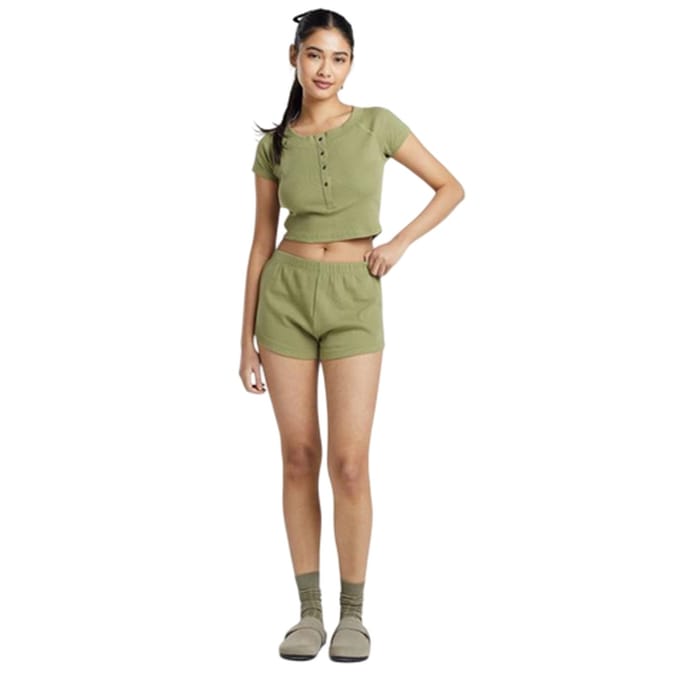 Brave Soul Effen geribbelde loungewear-set voor dames (Kaki Groen)
