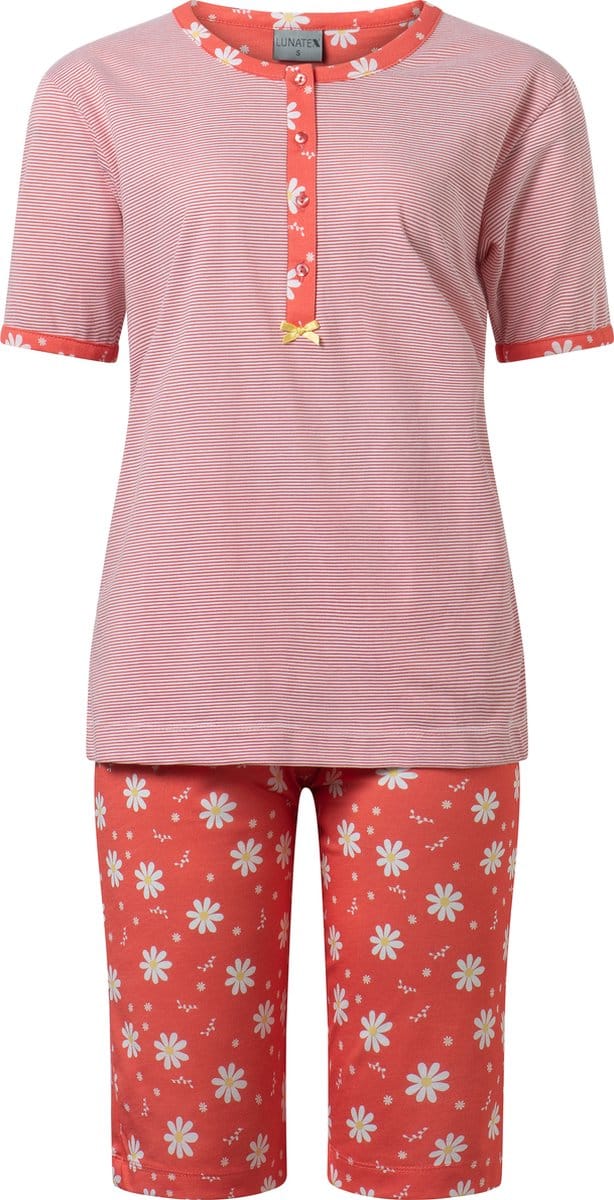 Lunatex - dames shortama 124191 - knoophals - rood - maat M
