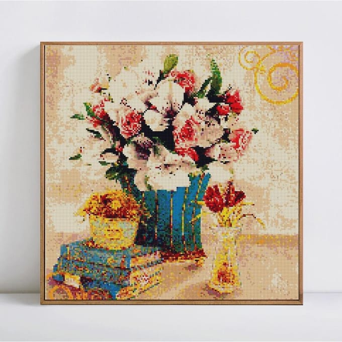 Peinture diamant pierres rondes fleurs, Kits de points de croix, broderie diamant 30x30 beige