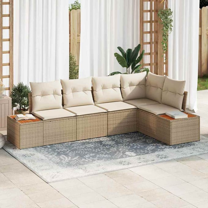 vidaXL - Tuinbank - Set - 5 - st - Beige - Poly - rattan