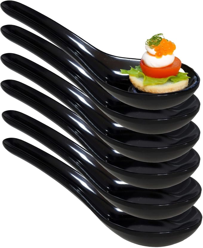 Amuse/aperitief lepels - hapjes/tapas - 6x stuks - porselein - zwart