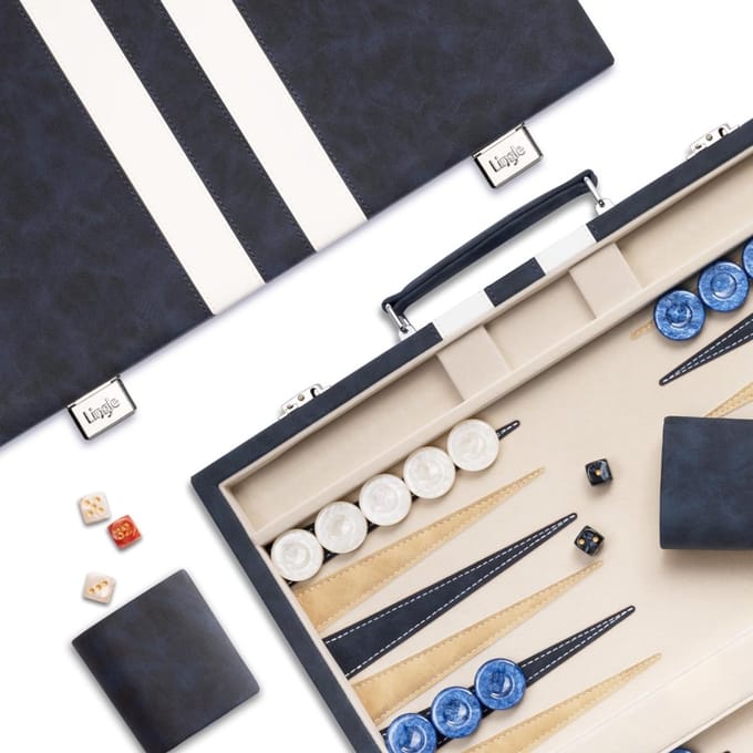 CLVP® Backgammon Koffer – Lederen Bordspel – Reisspel - Zwart en wit