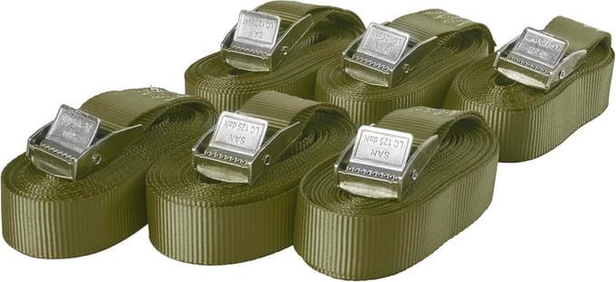 Spanbanden met Klemsluiting - Set van 6 - Belastbaar tot 250 kg - 5 m x 25 mm - Eendelig - Olijfgroen