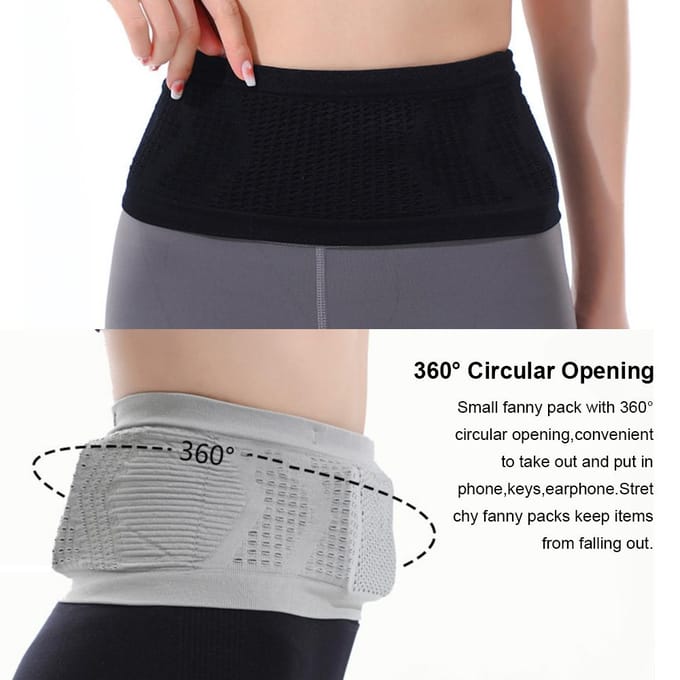 Slanke hardloopriem Heuptasjes Rekbaar 360 graden rond Open Ademend Workout Heuptasjes Antislip XL black