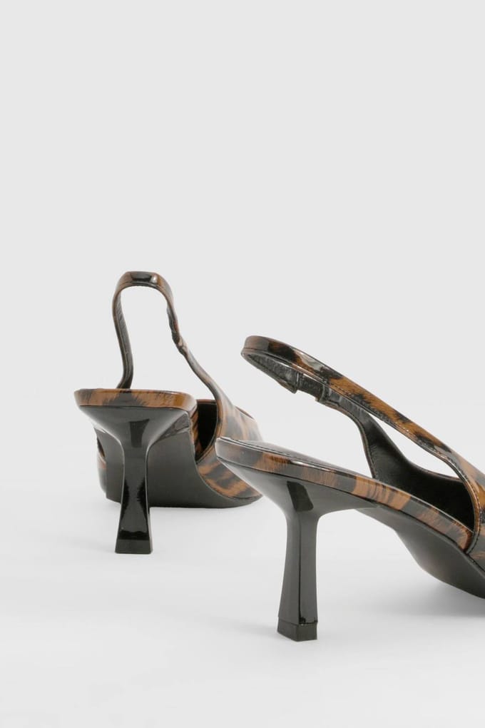boohoo Dames Leopard Low Stiletto Slingback Courtschoen | Luipaardprint | Maat: 40