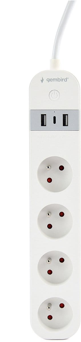 Slimme 4-voudige stekkerdoos met USB laadpoorten, Frans