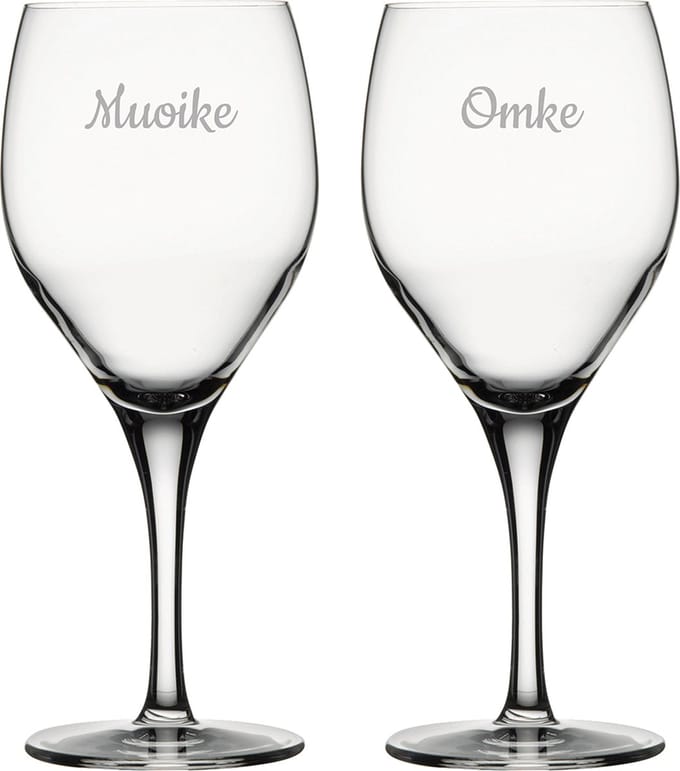 Gegraveerde Rode wijnglas 42,5cl Muoike & Omke