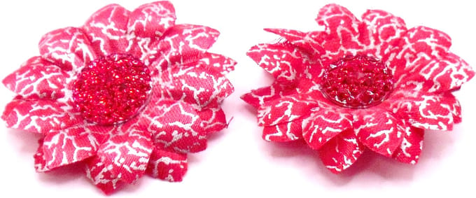 2 roosjes klein met duckklem rood-grijs met diamant