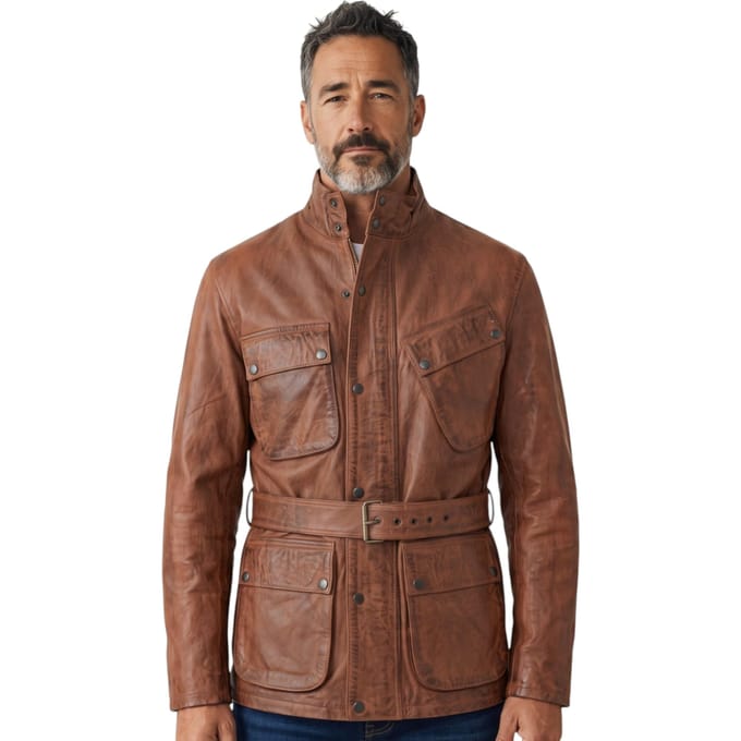 Heren Tan Lam Leather Safari Parka Jas - Dresden