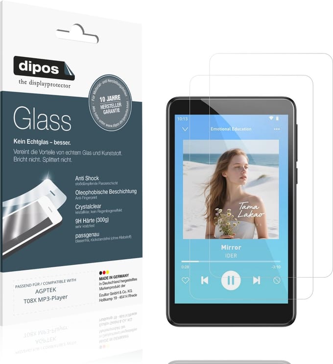 dipos – 2x Pantserfolie geschikt voor AGPTEK T08X MP3-Player | 9H Screenprotector