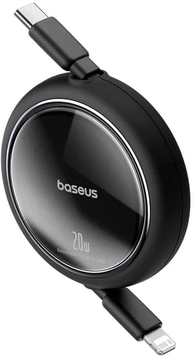 Baseus Free2Pull Oprolbare USB-C naar Lightning Kabel 20W PD 1M Zwart