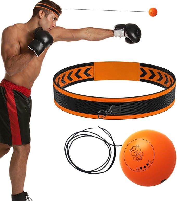 Boks Reflexbal Hoofdband - Reactiebal Trainer - Hand-Oogcoördinatie Trainen - Dynamische Oefeningen - 8 cm Bal - Oranje