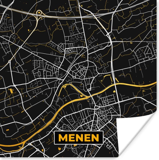 Poster Menen - Plattegrond - Goud - Stadskaart - Kaart - 75x75 cm