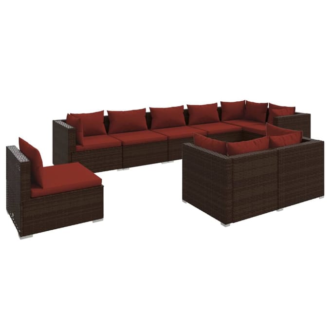 vidaXL - 9-delige - Loungeset - met - kussens - poly - rattan - bruin