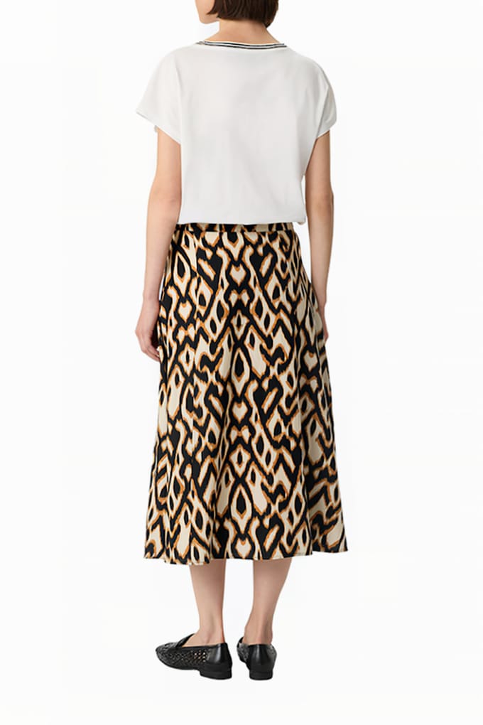 comma - female - Uitlopende midirok van linnenmix met all-over print