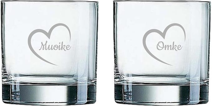 Gegraveerde Whiskeyglas 38cl Muoike mei hert & Omke mei hert