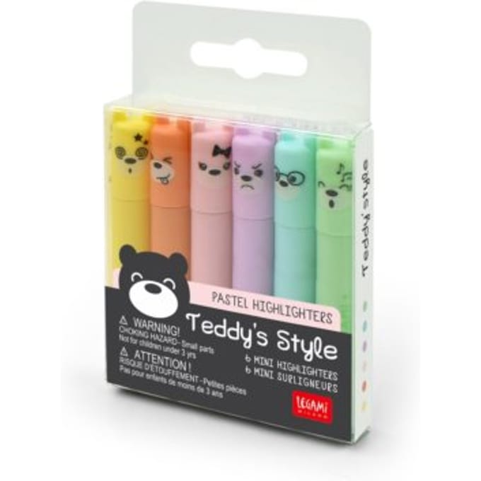 SET OF 6 MINI HIGHLIGHTERS - TEDDY'S STYLE - TEDDY BEAR PASTEL