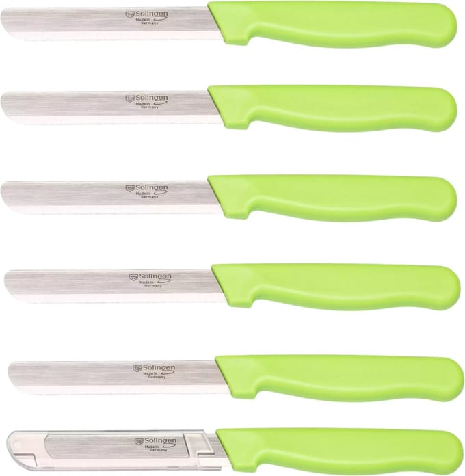 Solingen Allround tafelmes – microkartel – brede smeerkant – RVS – 21,5 cm – groen – set van 6