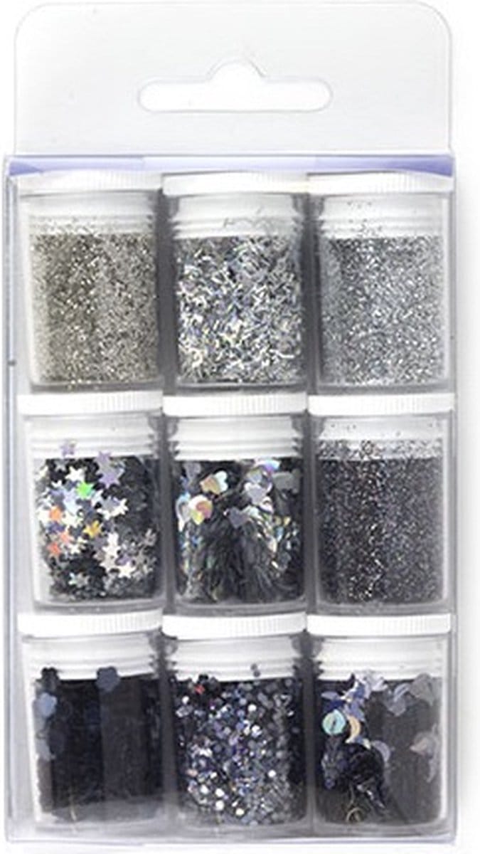 Glitter Assorti Set - 9x Zilver