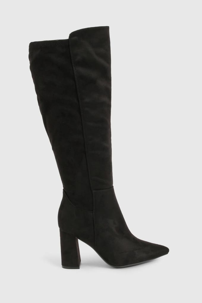 boohoo Dames Over-de-knie laarzen met brede pasvorm | Black | Maat: 7