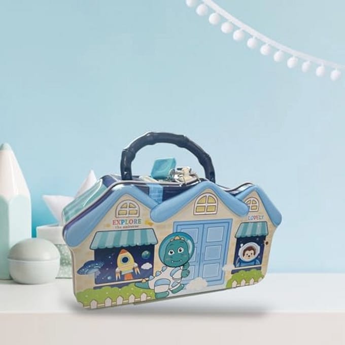 Grappige spaarpot met slot en sleutel voor jongens en meisjes, groot formaat, blauw