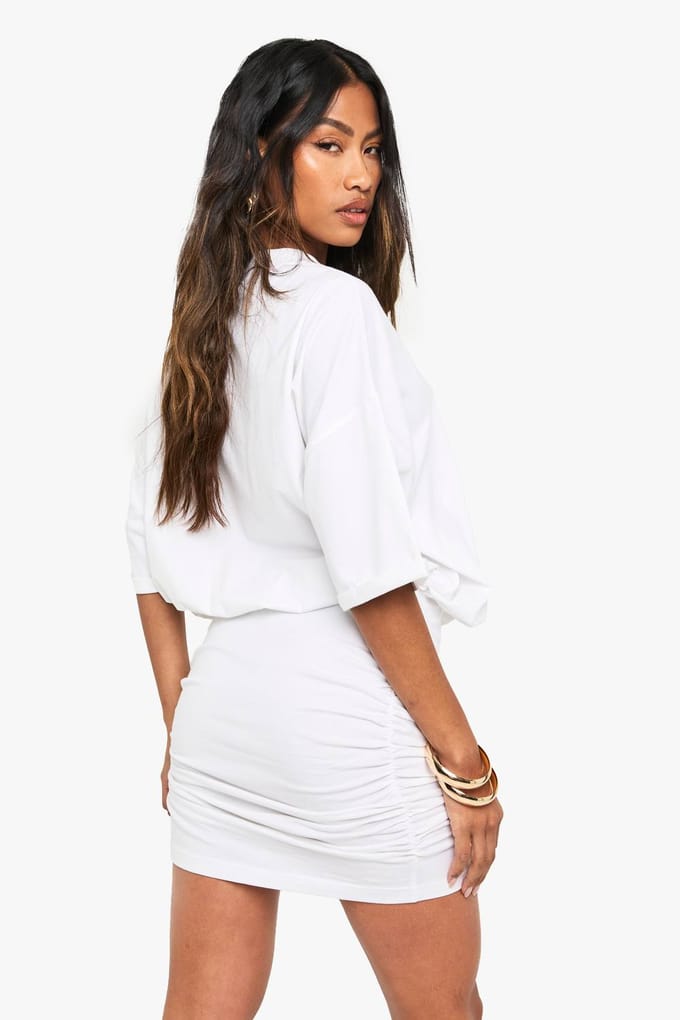 boohoo Dames Ruched T-shirt Mini-jurk | White | Maat: 18