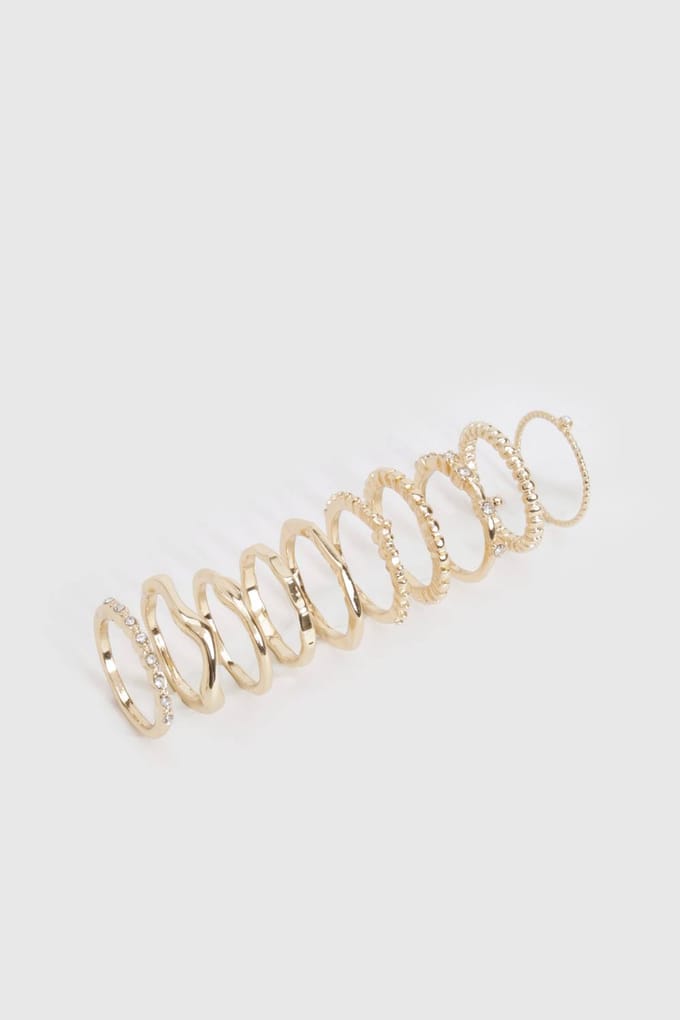boohoo Dames Gouden 10-pack ringen | Maat: Small/Medium