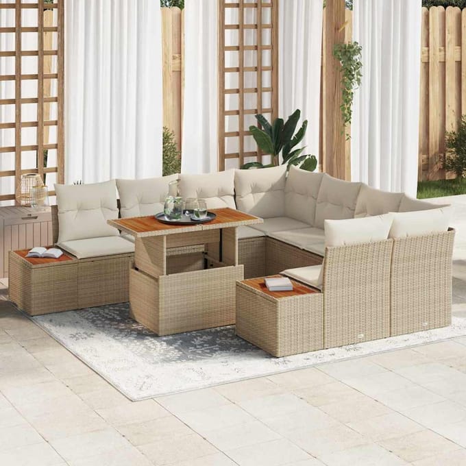 vidaXL - Tuinbank - Set - 9 - st - Beige - poly - rattan