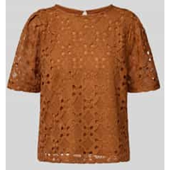 Blouseshirt met broderie anglaise en ronde hals