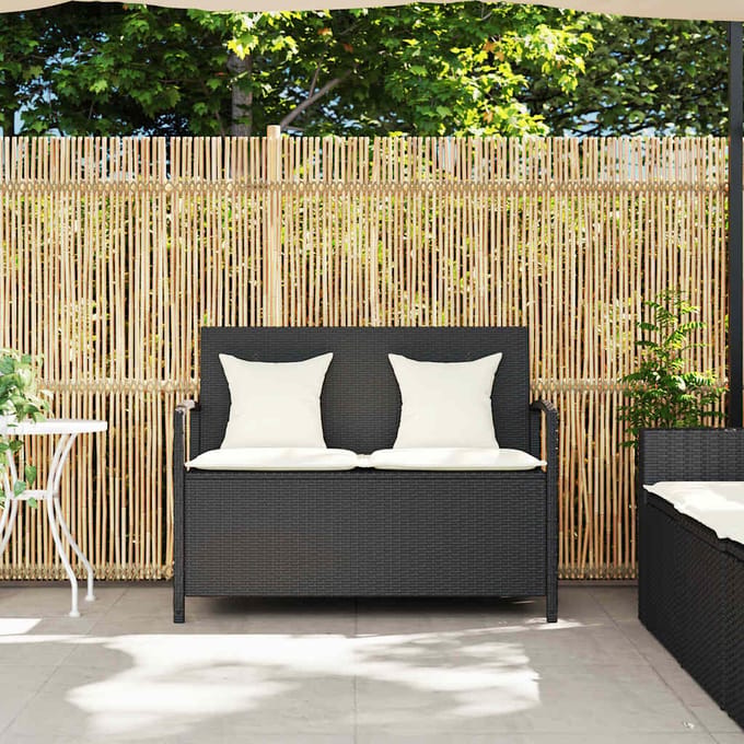 vidaXL - Tuinbank - met - kussen - poly - rattan - zwart